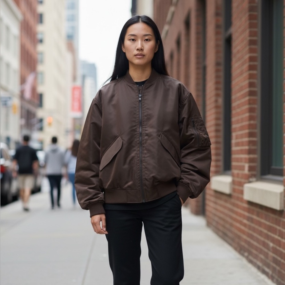 Equipment Femme NWT $375 Brown Satin Bomber Jacket L 'Delicioso' Bloomies